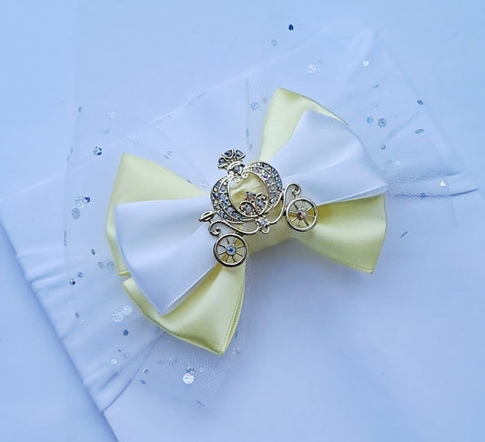 🎀 Large Yellow&White Bow/ Glitter Tulle Headband With Carriage 🎀