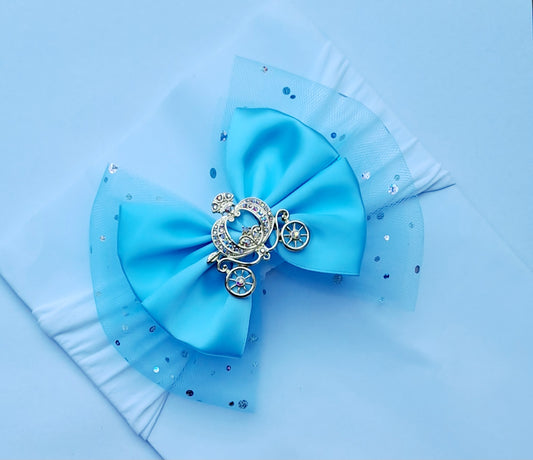 🎀 Large Blue Satin/Glitter Tulle Headband With Carriage 🎀