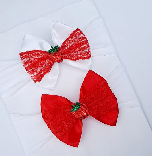 🍓Satin Bow Headband With Lace And Strawberry 🍓