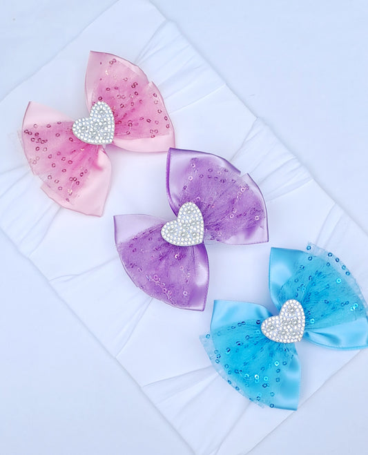 🎀Satin Bow Headband With Sequin Ribbon And Heart Embellishment 🎀 Choose Colour