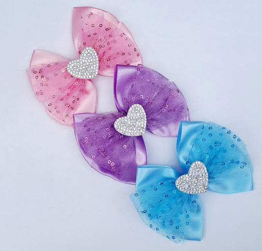🎀Satin Bow Clip With Sequin Ribbon And Heart Embellishment 🎀