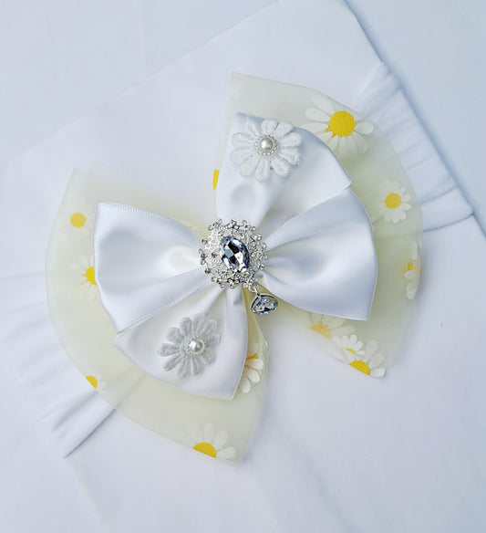 🎀Large White&Yellow Satin/Tulle Headband 🎀