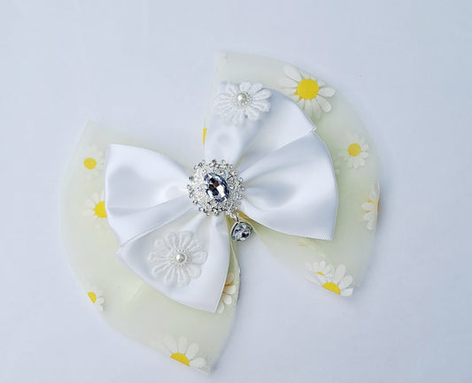 🎀Large White/Yellow Satin/Tulle Clip🎀