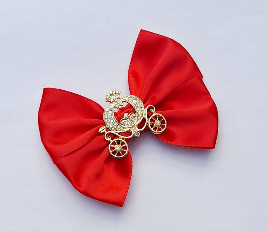 🎀Red Satin Bow With Princess Carriage Clip 🎀
