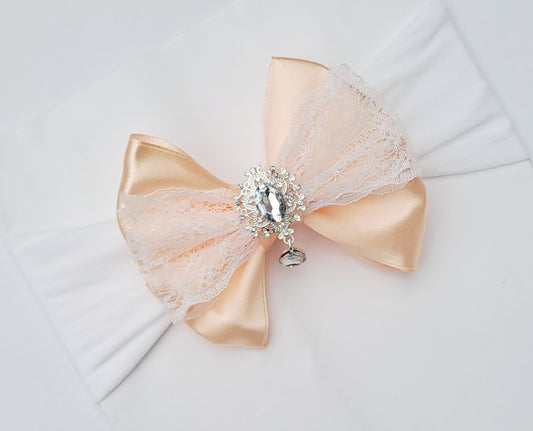 🎀Peach Satin Bow With Lace And Silver Dangle Charm🎀