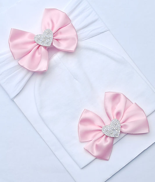 🎀White Satin Bow Headband/Hat Set🎀