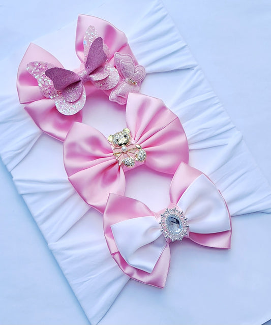 🎀3pc Pink Satin Bow Headband Set🎀