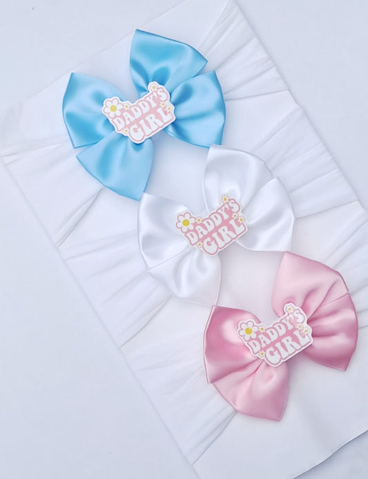 🎀Beautiful Satin Bow Headband Daddy's Girl🎀Available In Blue,White and Pink