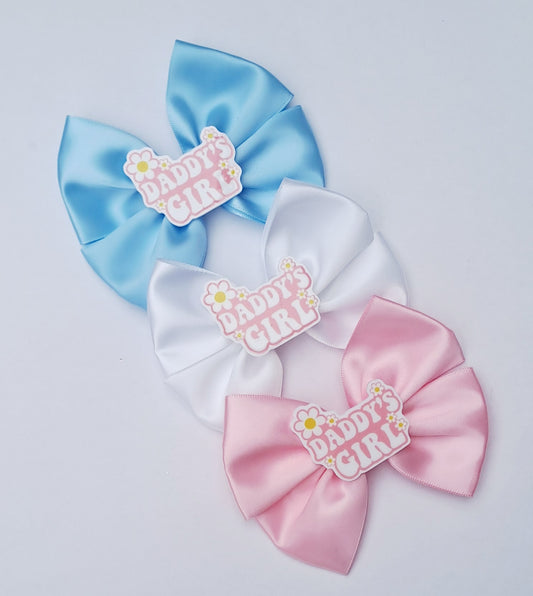 🎀Beautiful Satin Bow Clip Daddy's Girl🎀Available In Blue,White and Pink