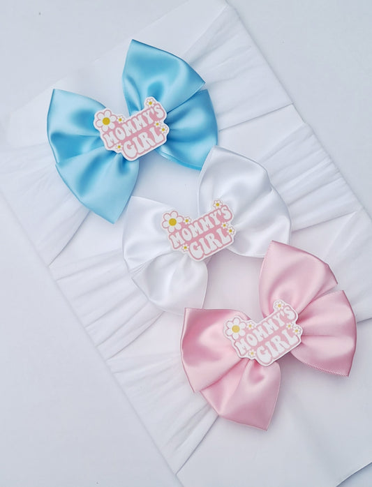 🎀Beautiful Satin Bow Headband Mommy's Girl🎀Available In Blue,White and Pink