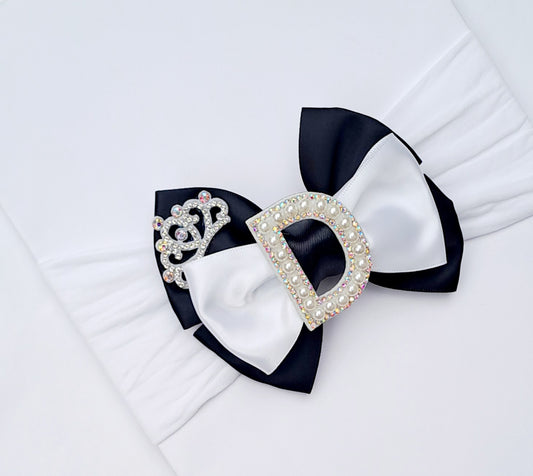 🎀Black/White Letter Satin Bow Headband 🎀Choose Letter