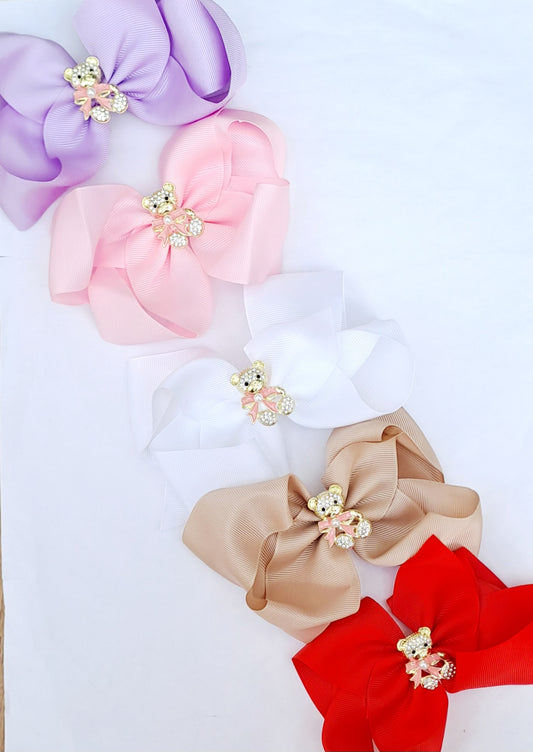 🎀Large Bow Clip With Gold Bear Embellishment 🎀