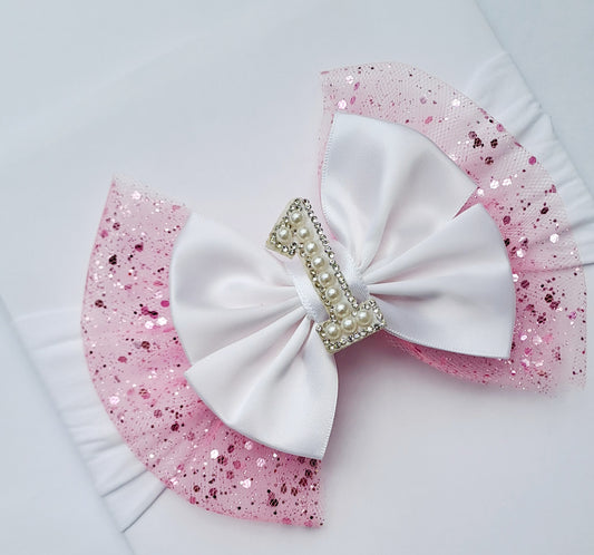 🎀Large Satin/Tulle 1st Birthday Headband 🎀