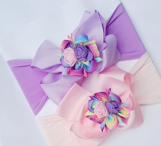 🎀2pc Lilac/Pink Rainbow Rose Centre Headband Set🎀