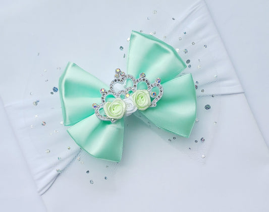 🎀Large Satin/Tulle Mint Bow Headband 🎀