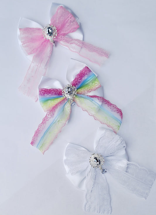 🎀Satin/Lace Bow Clips🎀Choose Lace Colour