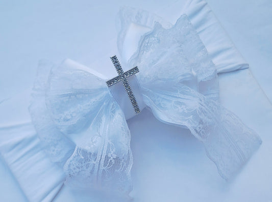 🎀Satin/Lace Christening Bow Headband 🎀