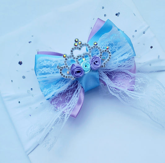 🎀Large Satin/LaceTulle Bow Headband With Crown🎀
