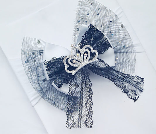🎀Large Satin/Lace/Tulle Black&White Bow Headband 🎀