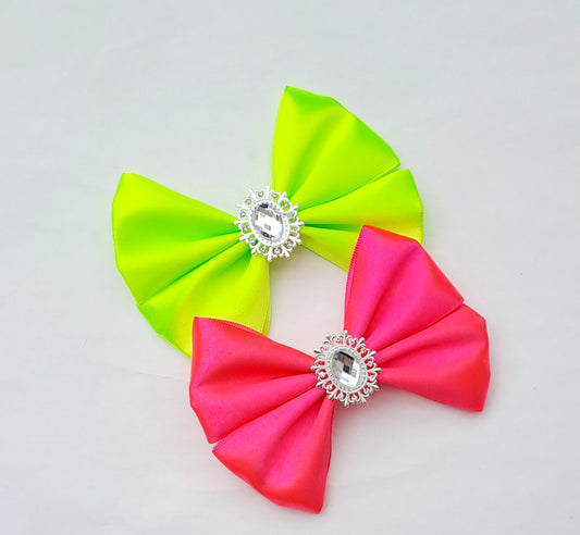 🎀Neon Satin Bow Clip🎀Yellow Or Pink