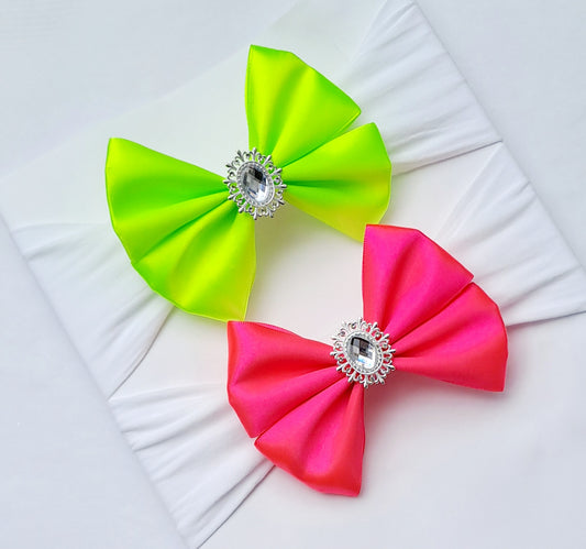 🎀Neon Satin Bow Headband 🎀Yellow Or Pink