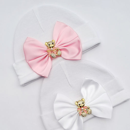 🎀Adorable Newborn Hat With Satin Bow🎀Pink Or White Bow