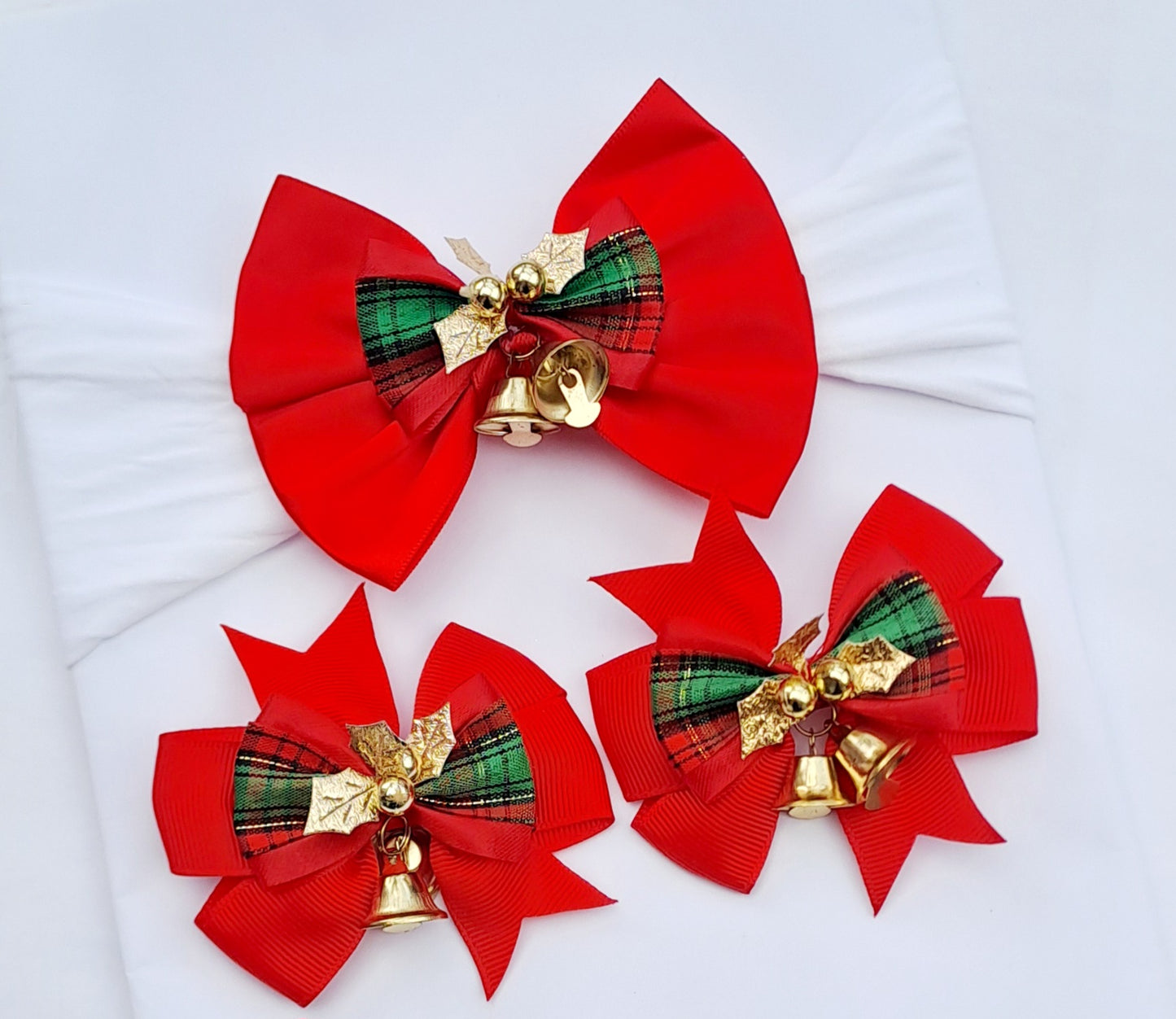 ❤️Christmas Sibling Set (1x Baby Satin Bow Headband, 2x Grosgrain Clips)❤️