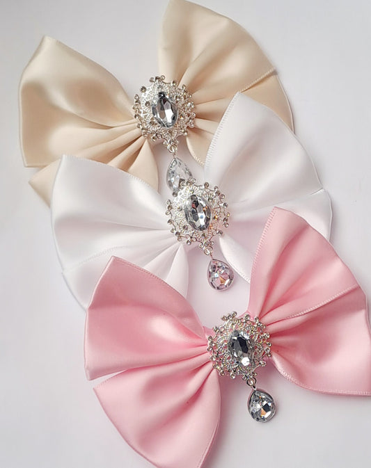 🎀Satin Bow Clip With Silver Droplet 🎀Choose Colour