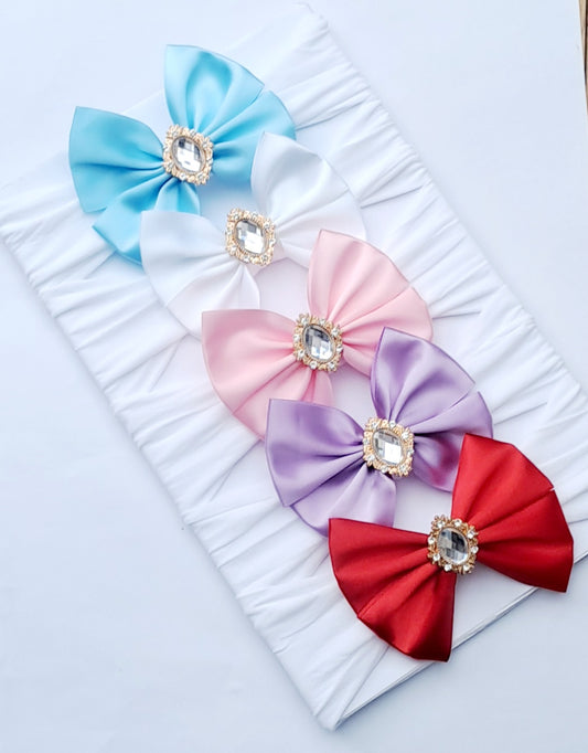 🎀Satin Bow Headbands With Gold Gem🎀Choose Colour