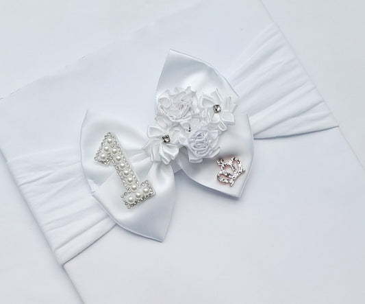 🎀Detailed Satin Bow 1st Birthday Headband 🎀