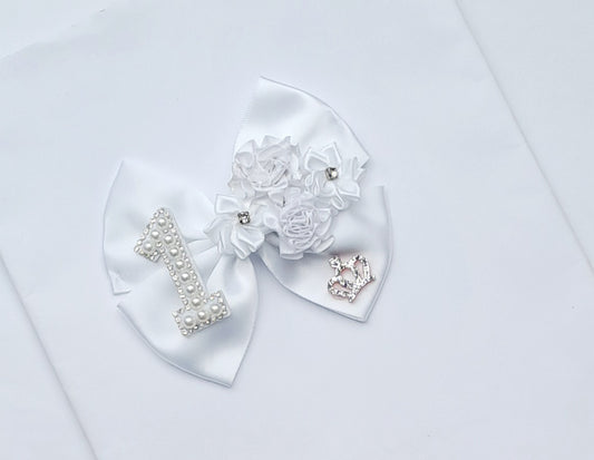 🎀Detailed Satin Bow 1st Birthday Clip🎀