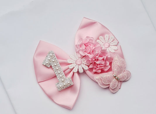 🎀Detailed Satin Bow 1st Birthday Clip🎀