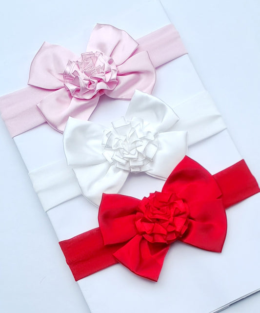 🎀3pc Satin Bow Headband Set With Flower Detail 🎀