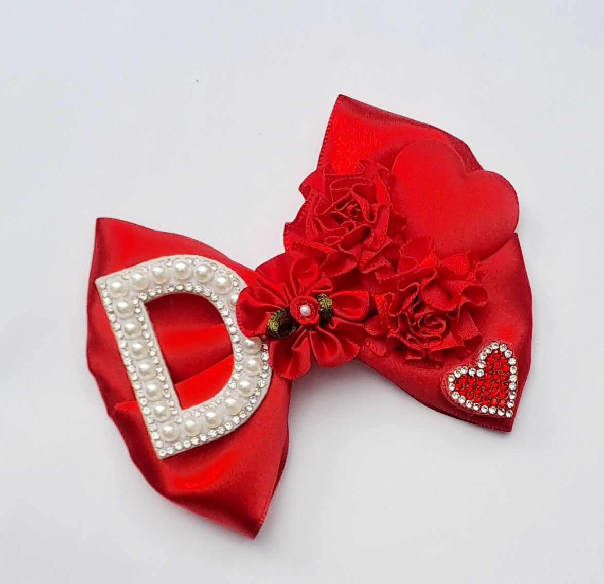 🎀Satin Bow Clip With Heart/Flower Detail🎀 Choose Letter