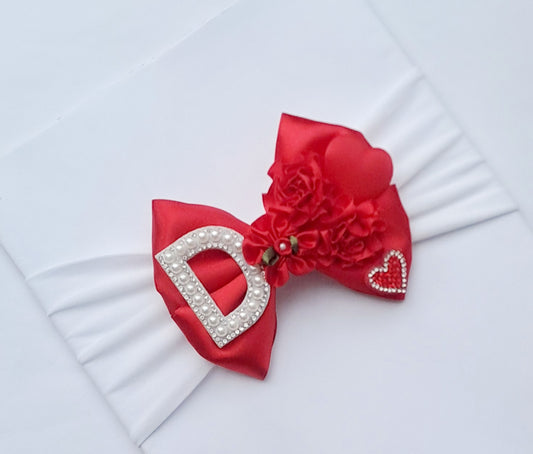 🎀Satin Bow Headband With Flower/Heart Detail 🎀Choose Letter