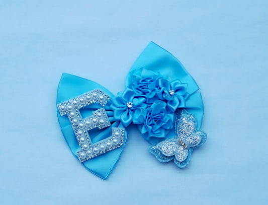 🎀Satin Bow Clip With Flower/Butterfly Detail 🎀Choose Letter