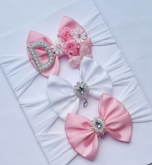 🎀3pc Satin Bow Headband Set 🎀  Choose Letter