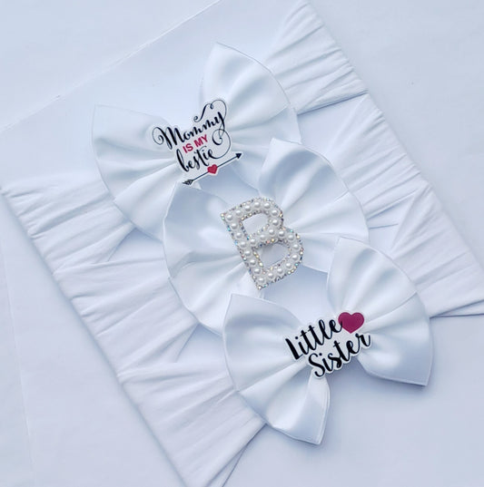 🎀3pc White Satin Bow Headband Set 🎀  Choose Letter