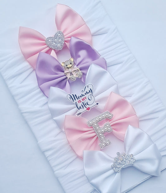 🎀5pc Satin Bow Headband Set 🎀 Choose Letter