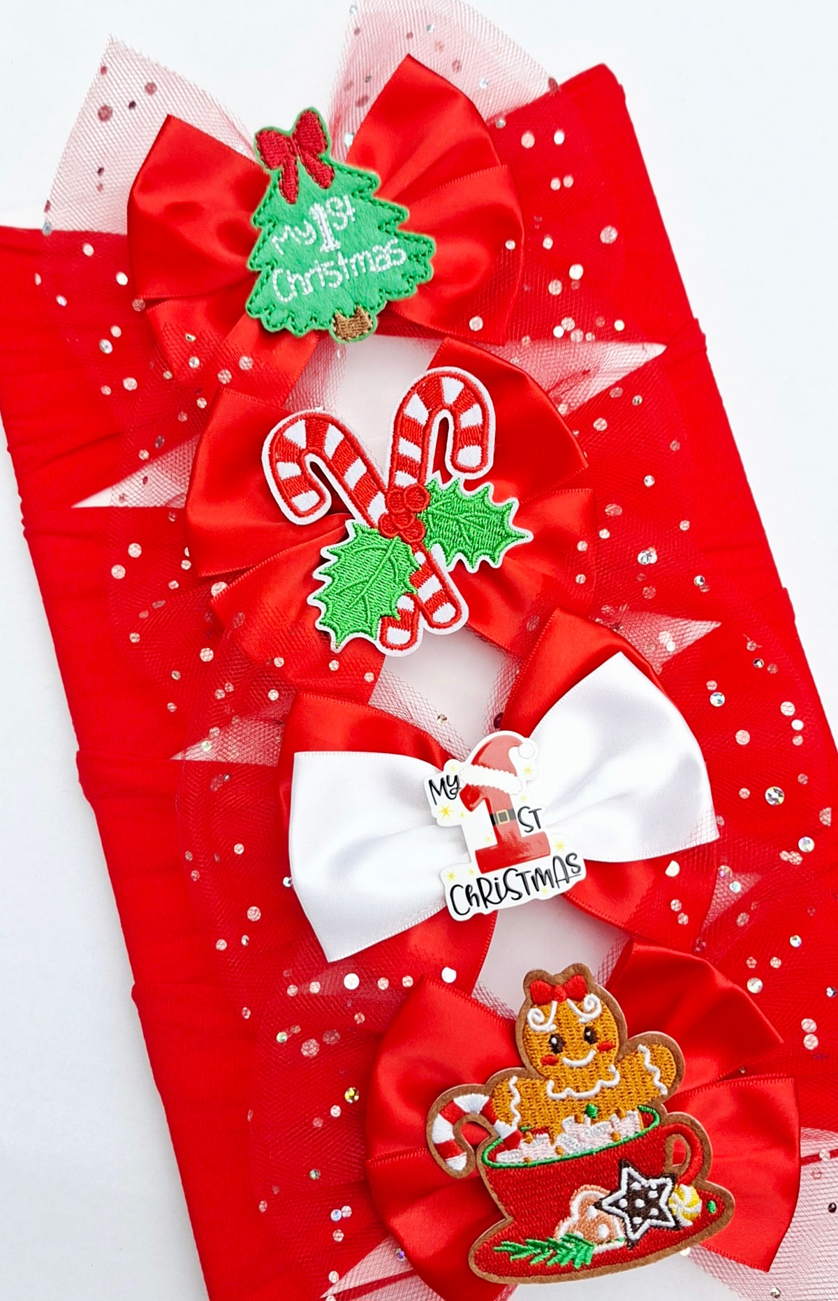 🎄Large Satin/Tulle Red Christmas Bows🎄 Available On Headbands Or Clips
