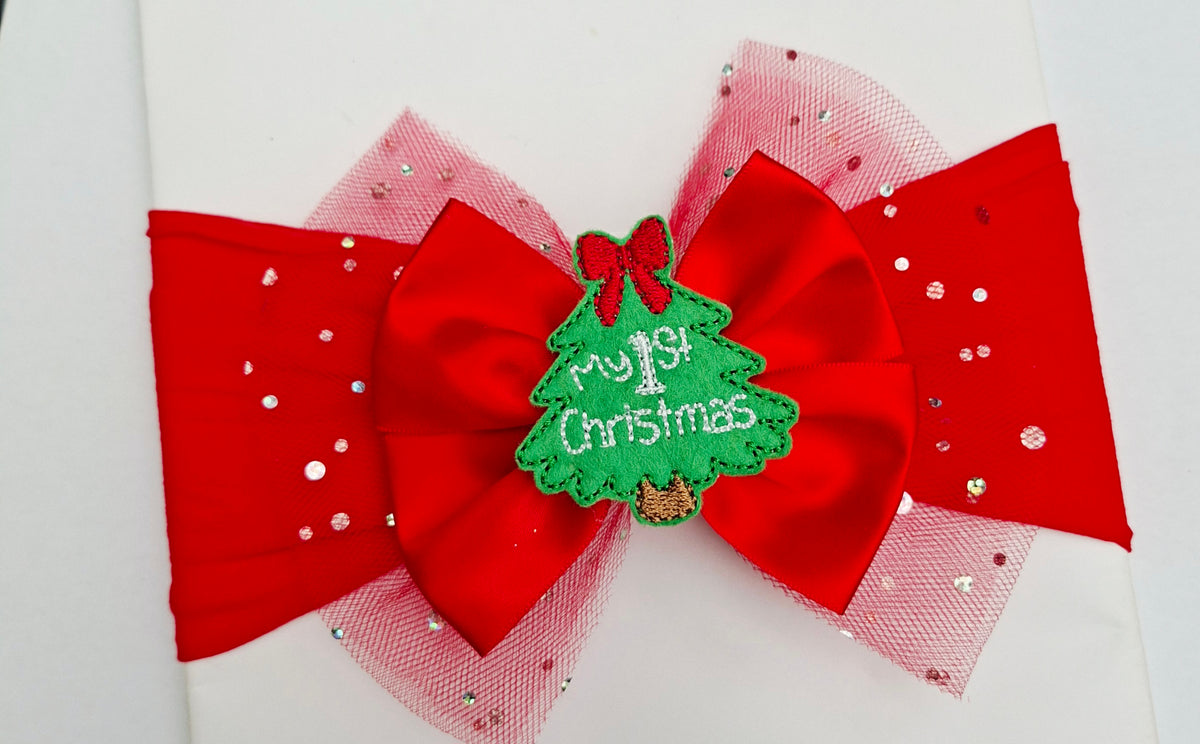 🎄Large Satin/Tulle Red Christmas Bows🎄 Available On Headbands Or Clips