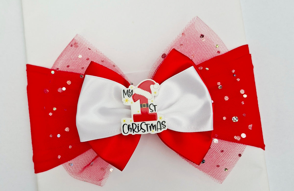 🎄Large Satin/Tulle Red Christmas Bows🎄 Available On Headbands Or Clips