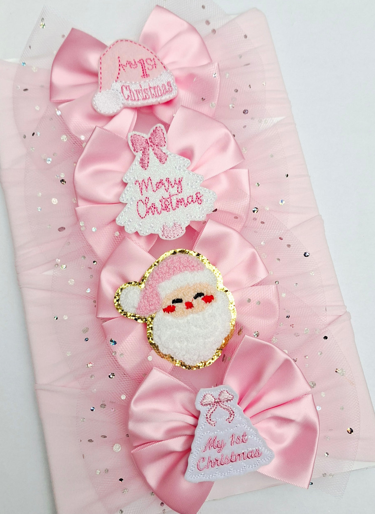 🎄Large Satin/Tulle Pink Christmas Bows🎄 Available On Headbands Or Clips