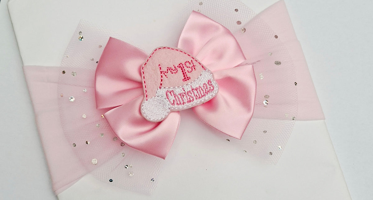 🎄Large Satin/Tulle Pink Christmas Bows🎄 Available On Headbands Or Clips