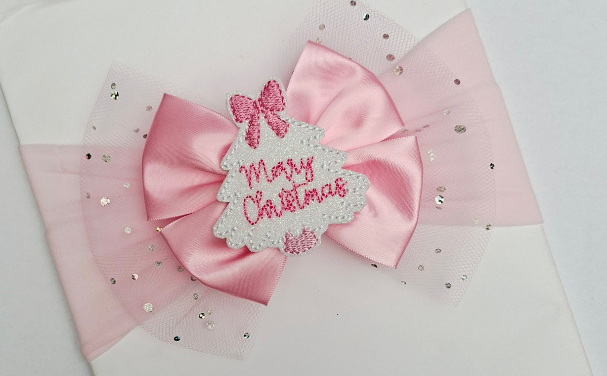 🎄Large Satin/Tulle Pink Christmas Bows🎄 Available On Headbands Or Clips