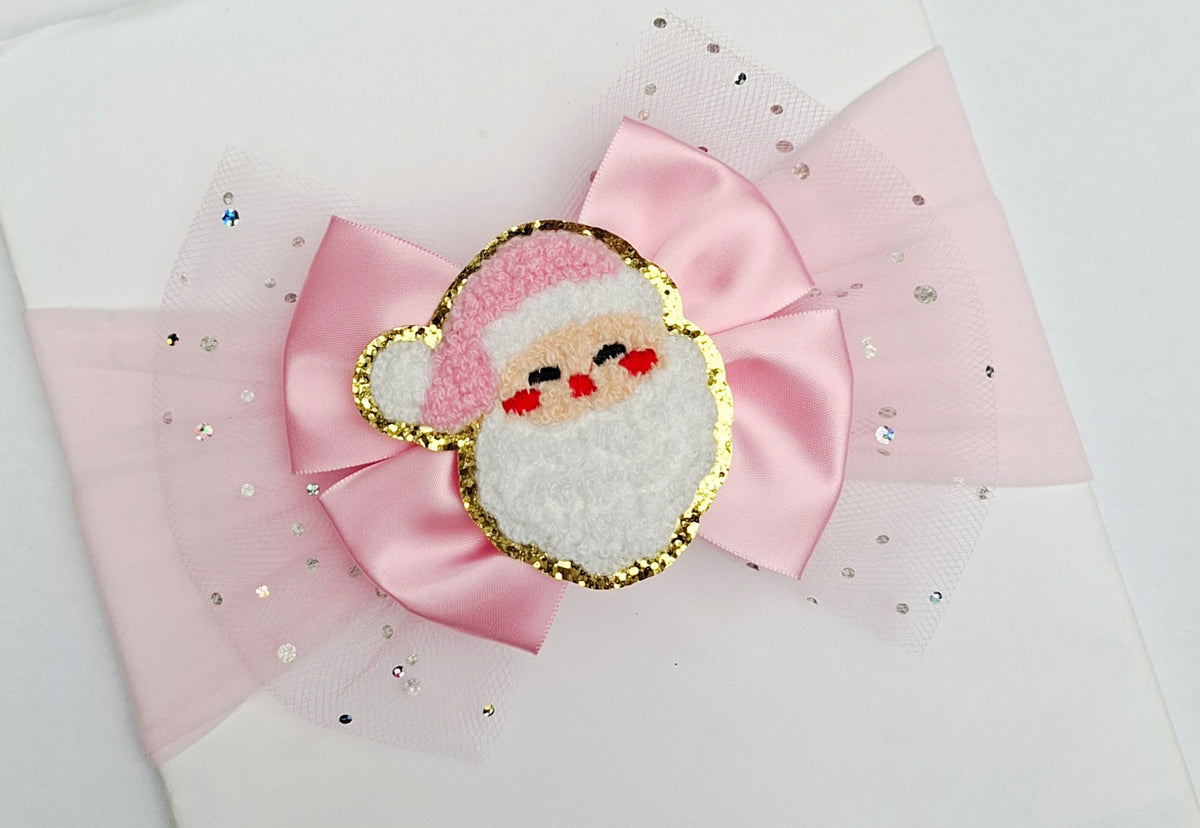 🎄Large Satin/Tulle Pink Christmas Bows🎄 Available On Headbands Or Clips