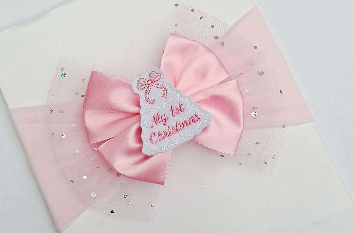 🎄Large Satin/Tulle Pink Christmas Bows🎄 Available On Headbands Or Clips