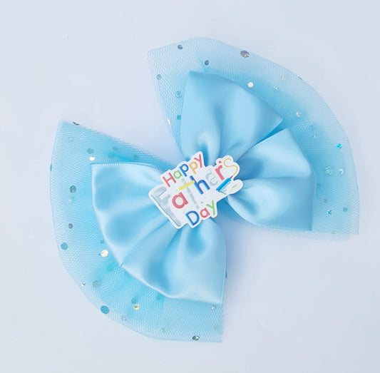 🎀Large Satin/Tulle Bow Clip Happy Father's Day 🎀