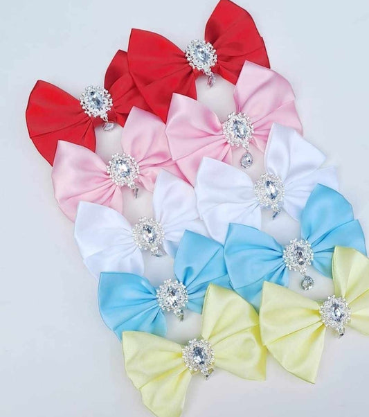 🎀2pc(Pair) Satin Bow With Silver Charm Clip Set🎀(2 Clips)CHOOSE COLOUR