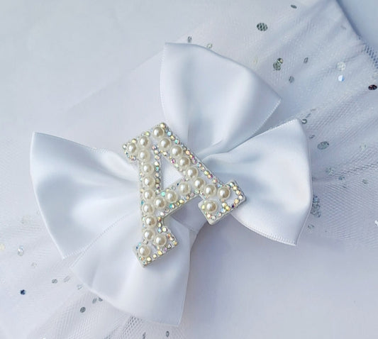 🎀Large Satin Bow With Glitter Tulle Initial Clip🎀(Choose Letter)